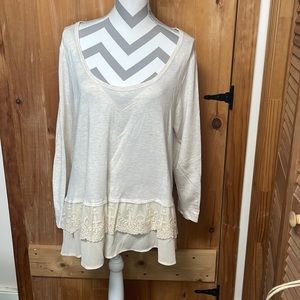 Living doll cream, scoop, neck tunic with lace detail